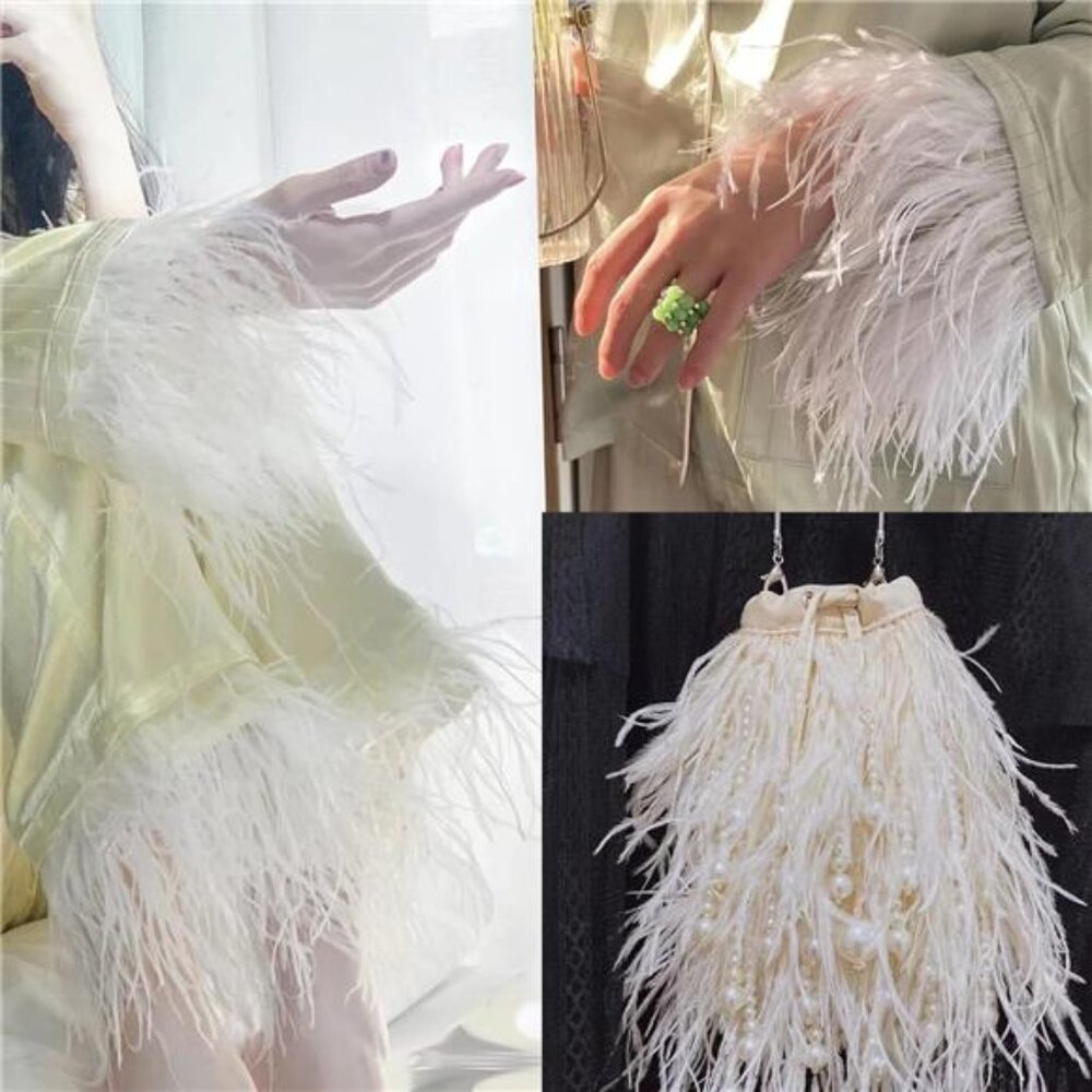 Happy feather 2 Yards 5-6inch White Ostrich Feathers Trim Fringe - Picture 5 of 16